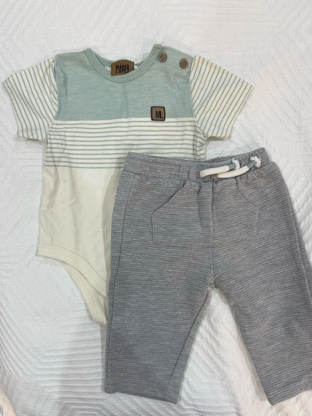 Mario Lopez Baby Boy 2-Piece Mint & Gray Outfit